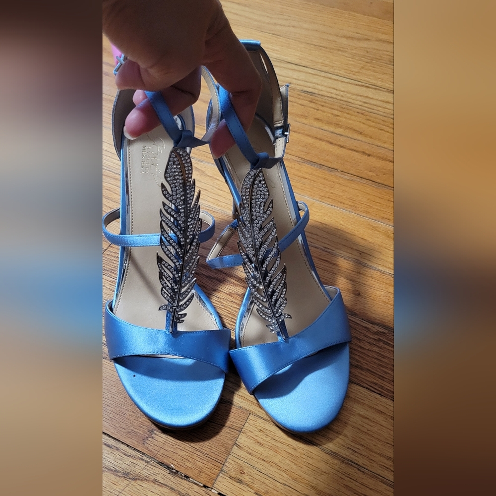 Womens Jewel Feather Badgley Mischka Kalama Fancy Shoes Satin Size 10